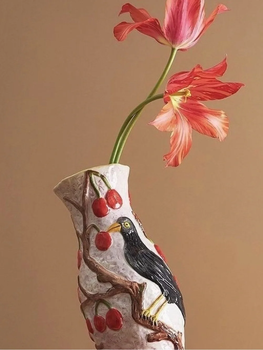 Anthropologie Nathalie Lete Nature Nurture Large Vase🔥Blackbird and cherries